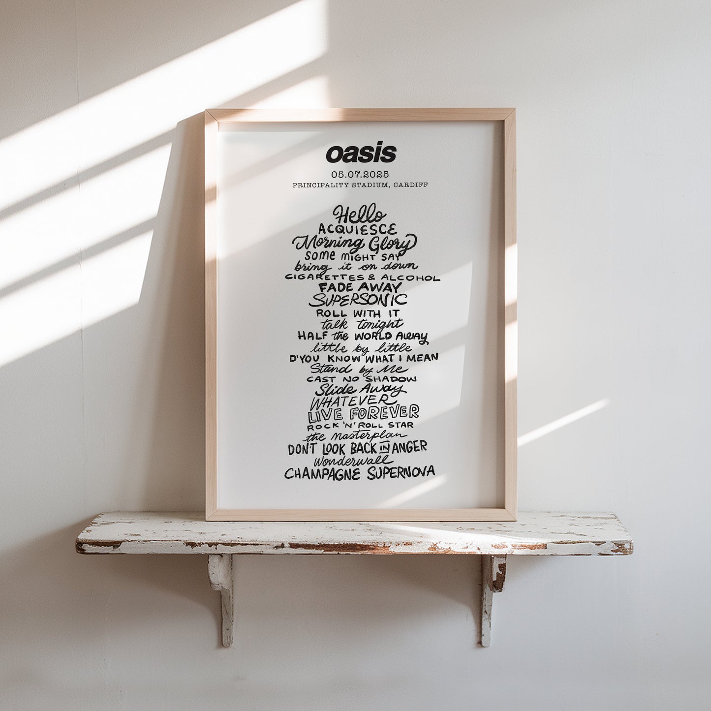 Oasis 2025 - Hand Drawn Set List (all dates)