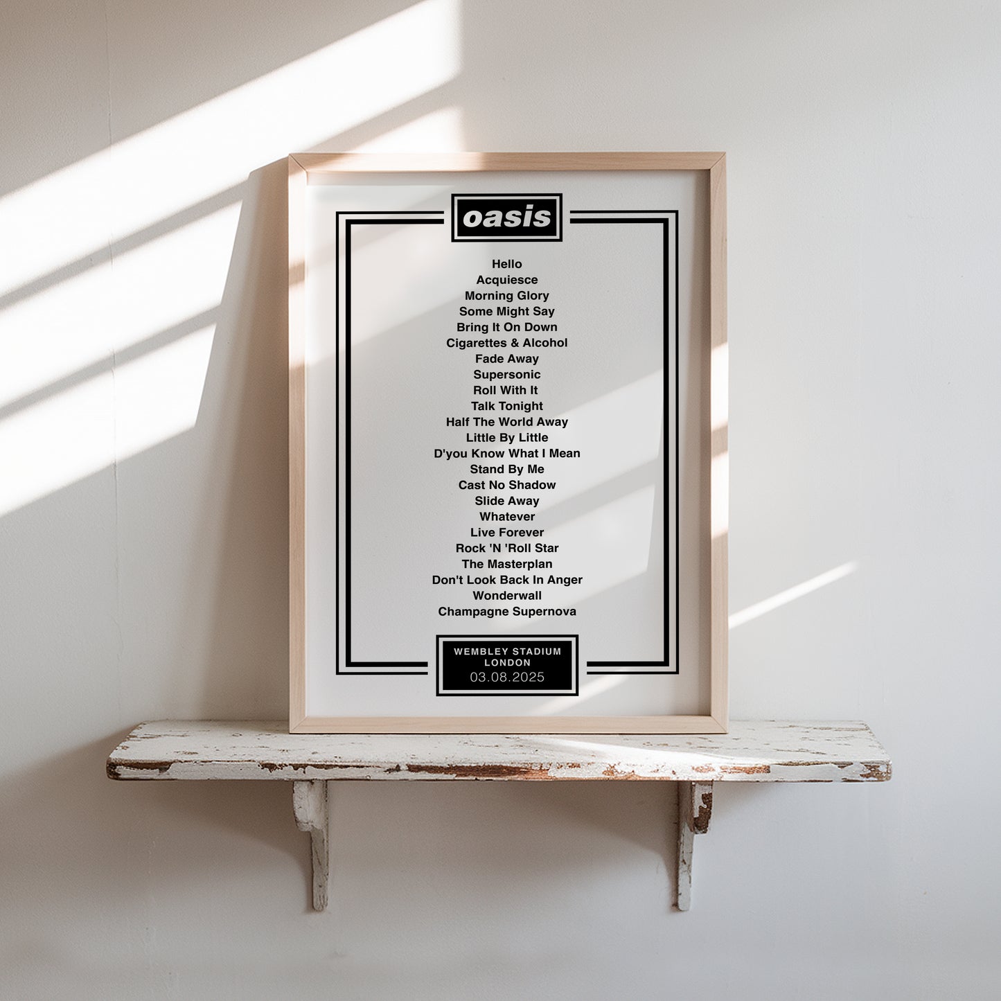 Oasis 2025 - Set List with border (all dates)