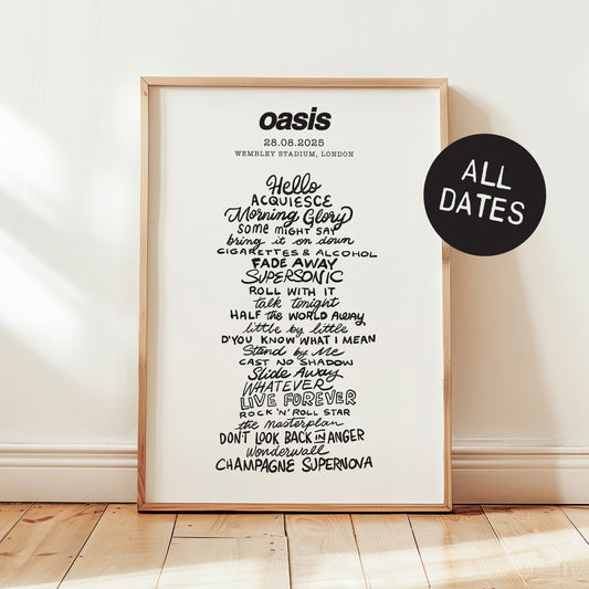 Oasis 2025 - Hand Drawn Set List (all dates)