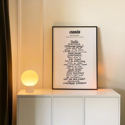 Oasis 2025 - Hand Drawn Set List (all dates)