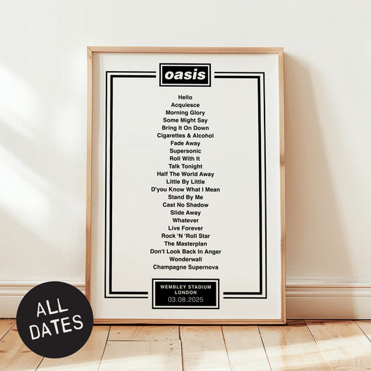 Oasis 2025 - Set List with border (all dates)