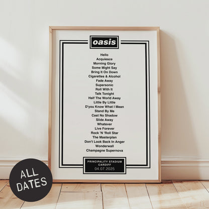 Oasis 2025 - Set List with border (all dates)