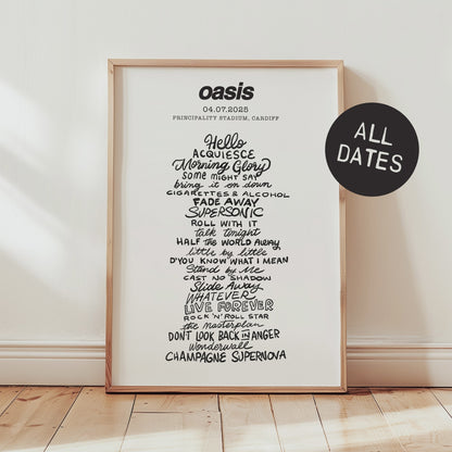 Oasis 2025 - Hand Drawn Set List (all dates)
